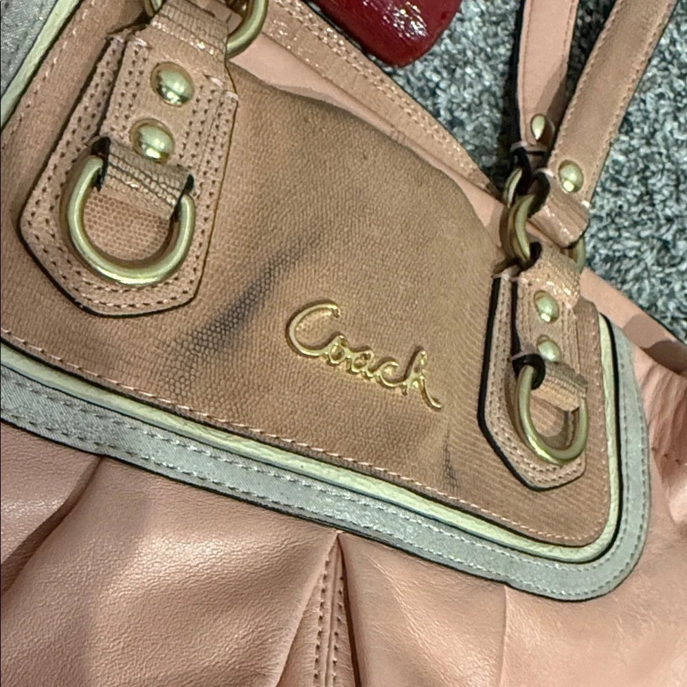 Coach Peach and Tan Leather Pink Shoulder Bag tote purse vintage designer y2k - Picture 7 of 14